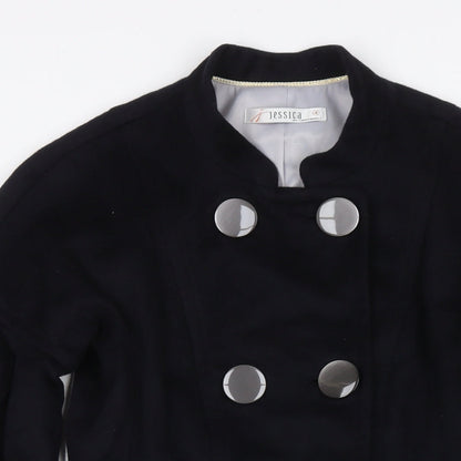 Jessica Womens Black Pea Coat Coat Size L Button