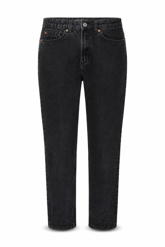 Front view of Denim & Co. women’s black cotton skinny jeans, size UK 10, 26-inch leg regular zip