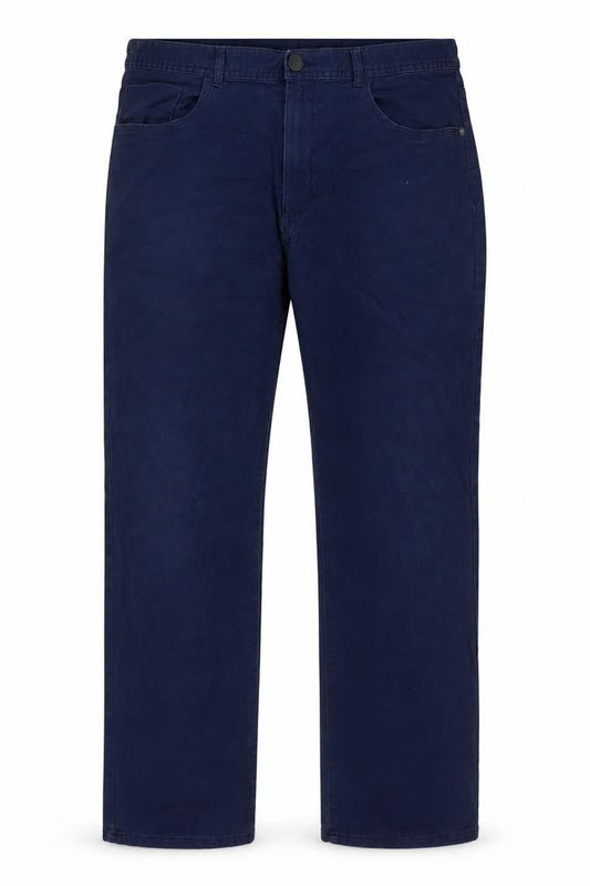 Front view of Dunnes women’s blue cotton straight jeans, size UK 36, in, 32-inch leg regular zip