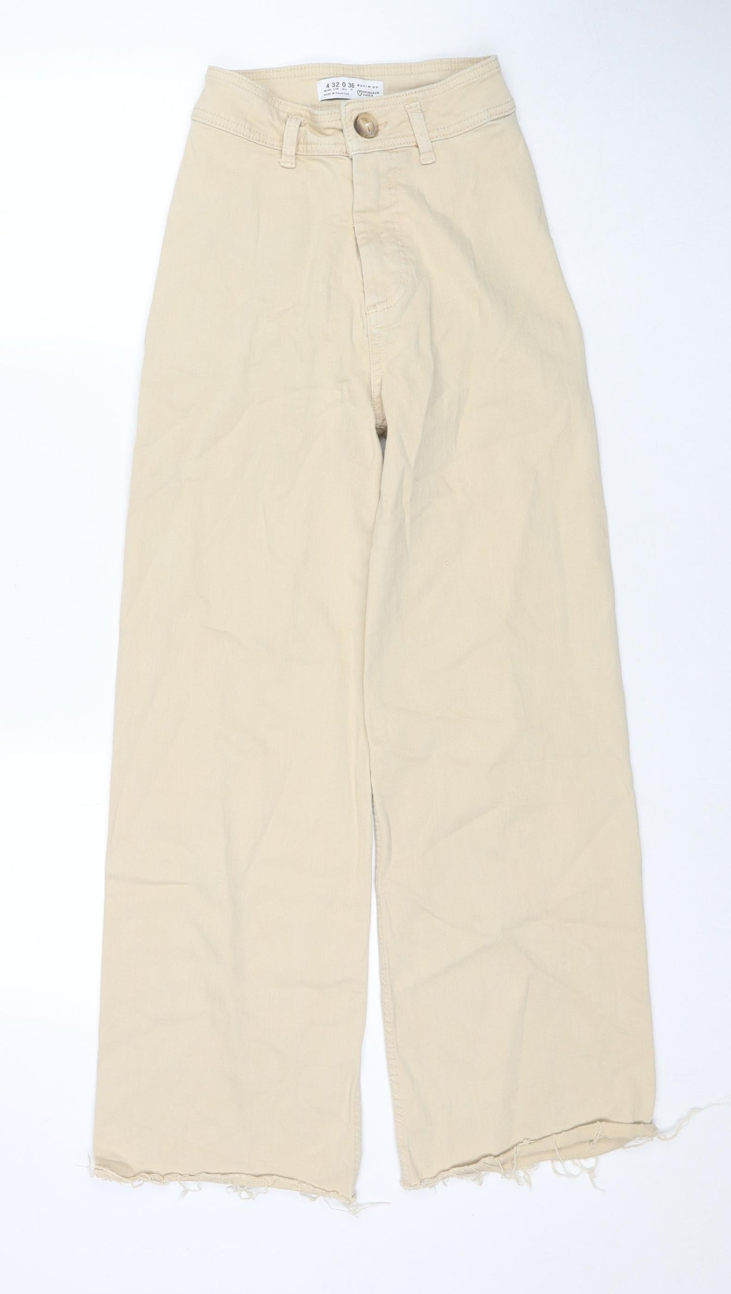 Denim & Co. Womens Beige Cotton Wide-Leg Jeans Size 4 L28 in Regular Zip