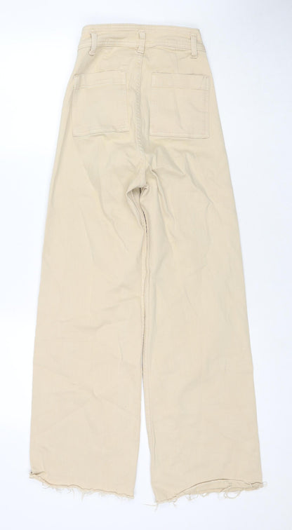 Denim & Co. Womens Beige Cotton Wide-Leg Jeans Size 4 L28 in Regular Zip