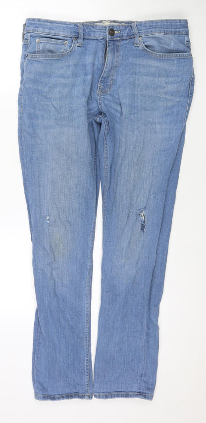 New Look Mens Blue Cotton Straight Jeans Size 36 in L29 in Regular Zip