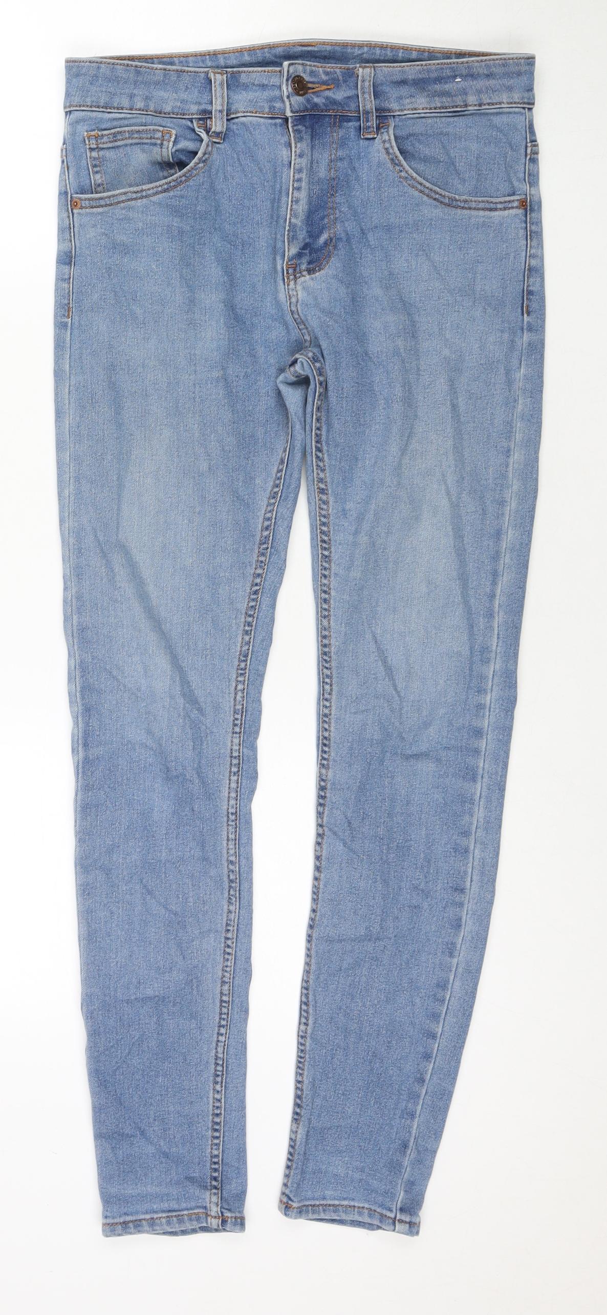 Bershka Womens Blue Polyester Blend Skinny Jeans Size 30 L28 in Regular Zip