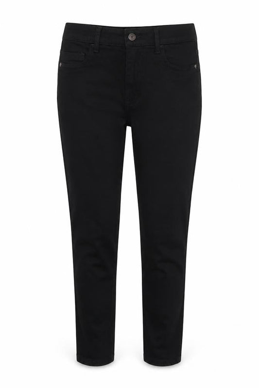 Front view of Denim & Co. women’s black cotton skinny jeans, size UK 10, 27-inch leg regular zip