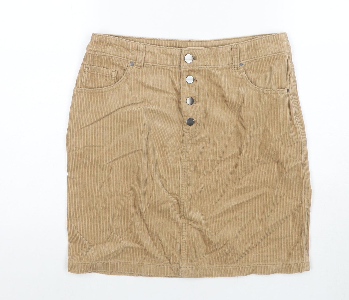 TU Womens Beige Cotton A-Line Skirt Size 10 Zip