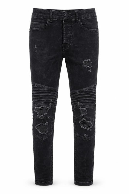 Front view of Denim & Co. men’s blue cotton skinny jeans, size 28, in, 30-inch leg regular zip