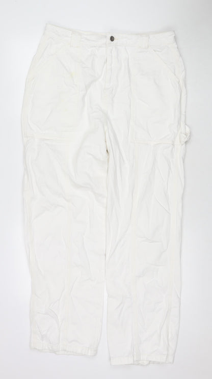 Topshop Womens White Cotton Straight Jeans Size 16 L29 in Regular Zip - Cargo Style