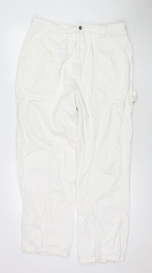 Topshop Womens White Cotton Straight Jeans Size 16 L29 in Regular Zip - Cargo Style
