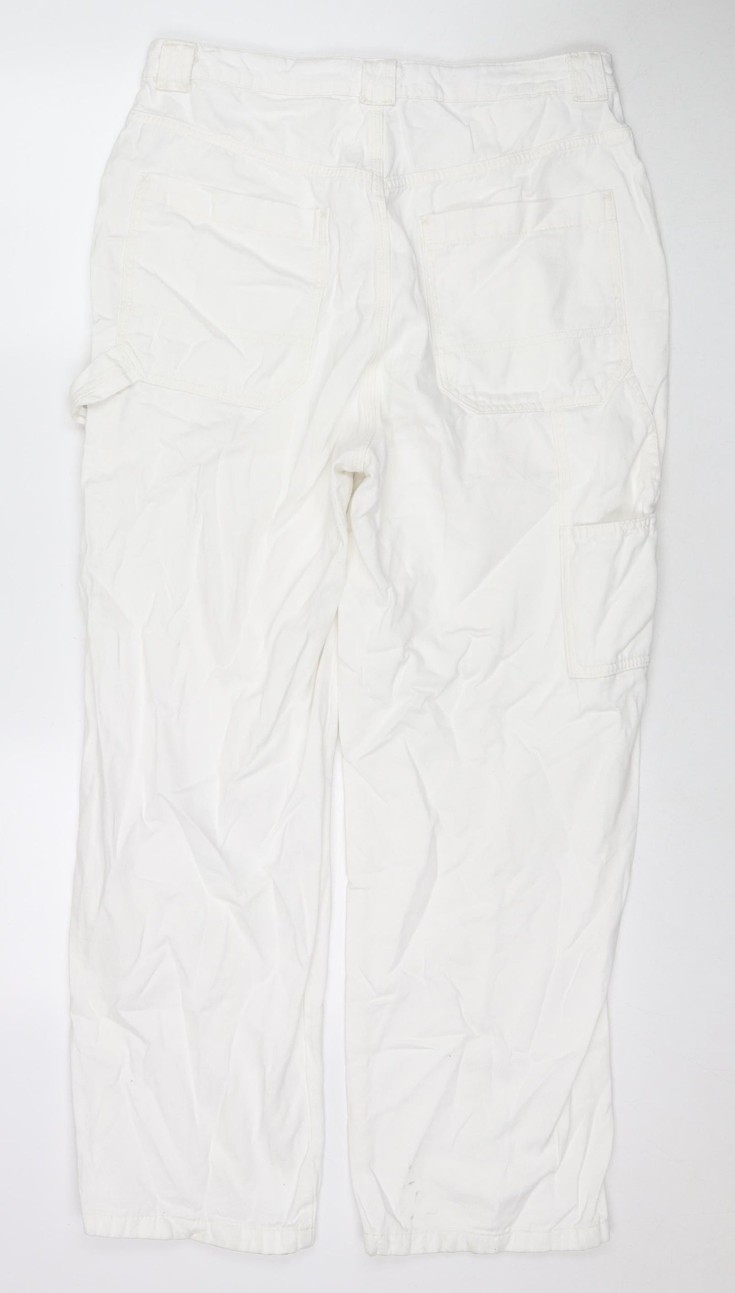 Topshop Womens White Cotton Straight Jeans Size 16 L29 in Regular Zip - Cargo Style