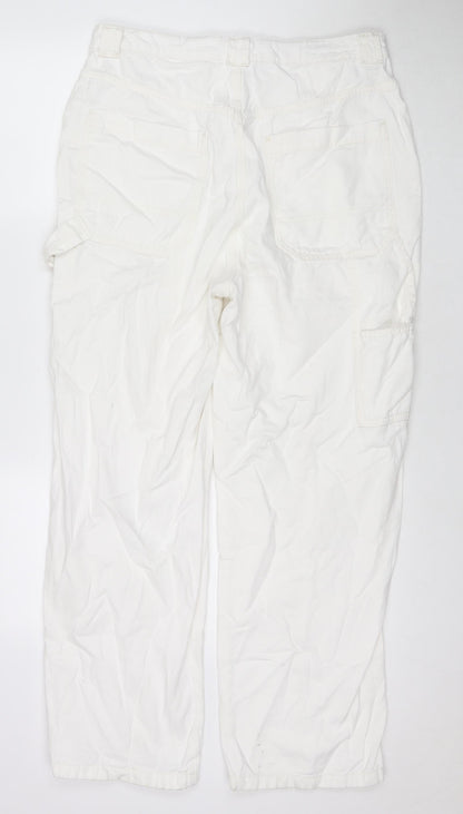 Topshop Womens White Cotton Straight Jeans Size 16 L29 in Regular Zip - Cargo Style