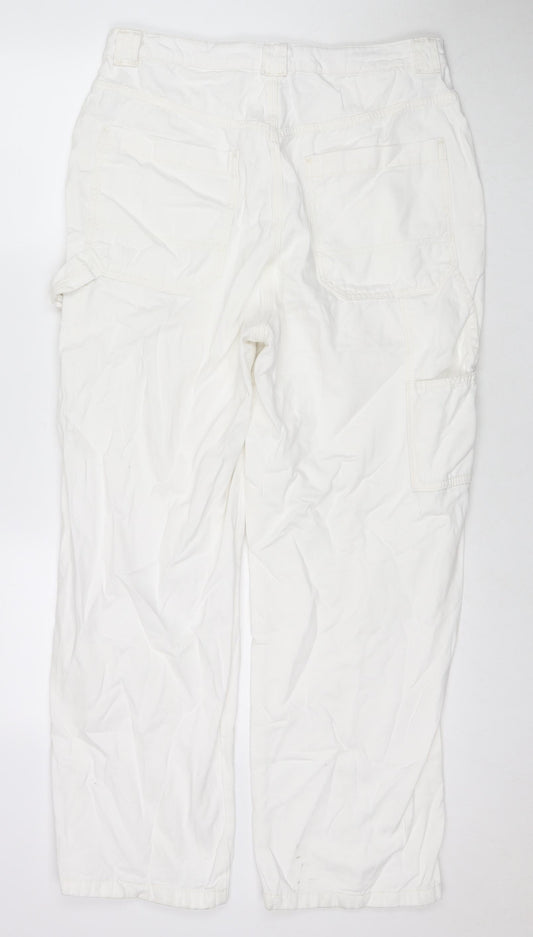Topshop Womens White Cotton Straight Jeans Size 16 L29 in Regular Zip - Cargo Style