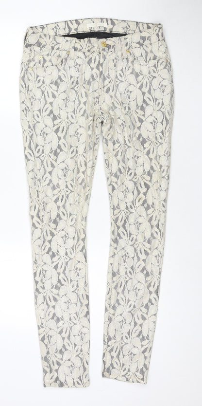 7 For All Mankind Womens Ivory Floral Cotton Pedal Pusher Trousers Size 29 in L30 in Regular Zip