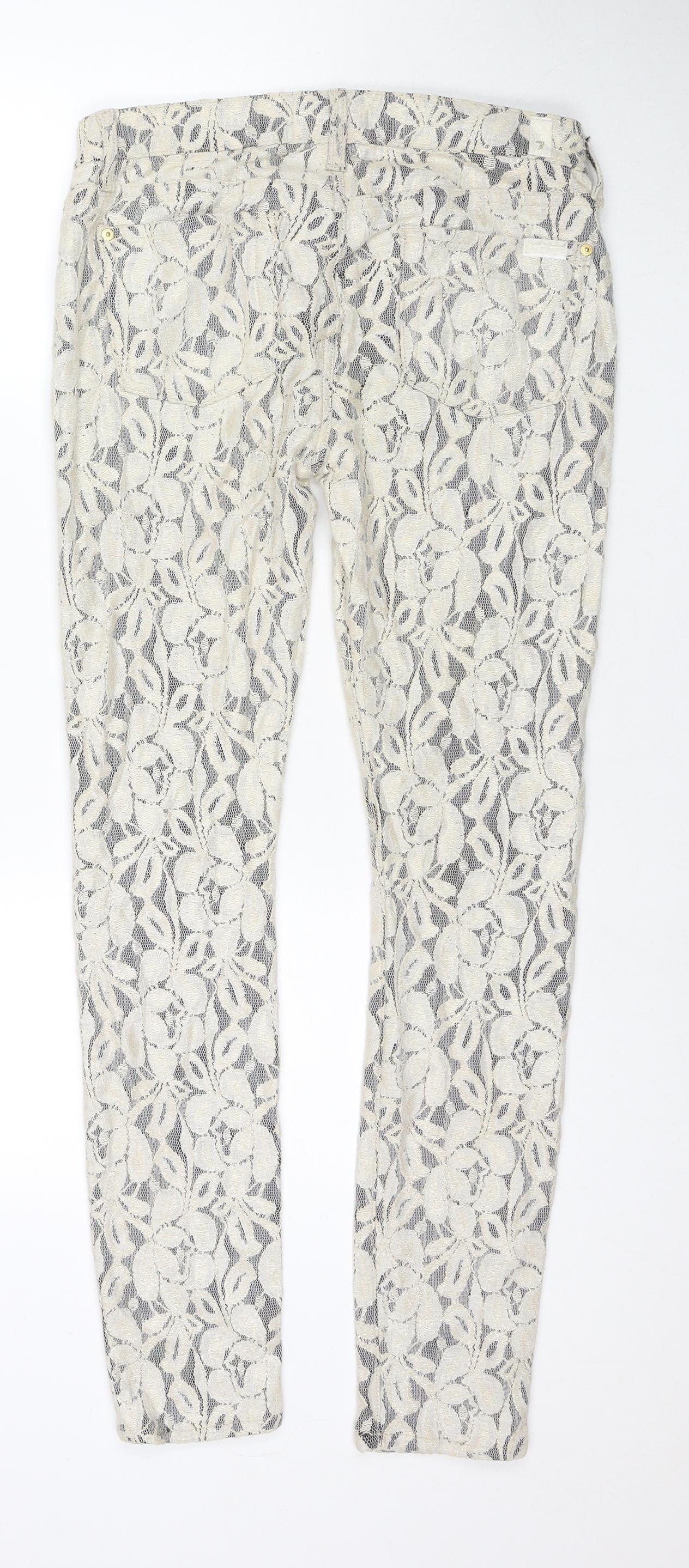 7 For All Mankind Womens Ivory Floral Cotton Pedal Pusher Trousers Size 29 in L30 in Regular Zip