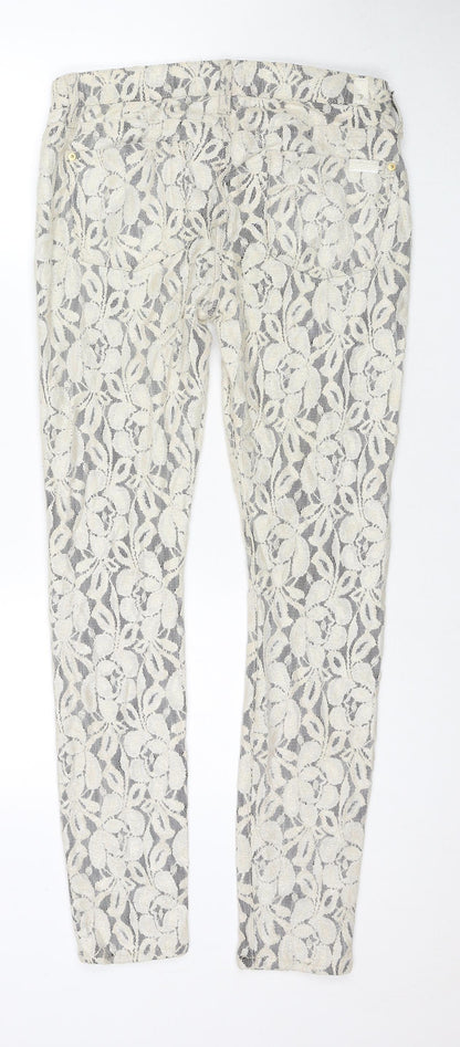 7 For All Mankind Womens Ivory Floral Cotton Pedal Pusher Trousers Size 29 in L30 in Regular Zip