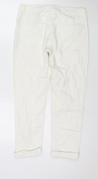 Marks and Spencer Womens White Cotton Tapered Jeans Size 12 L24 in Regular Zip