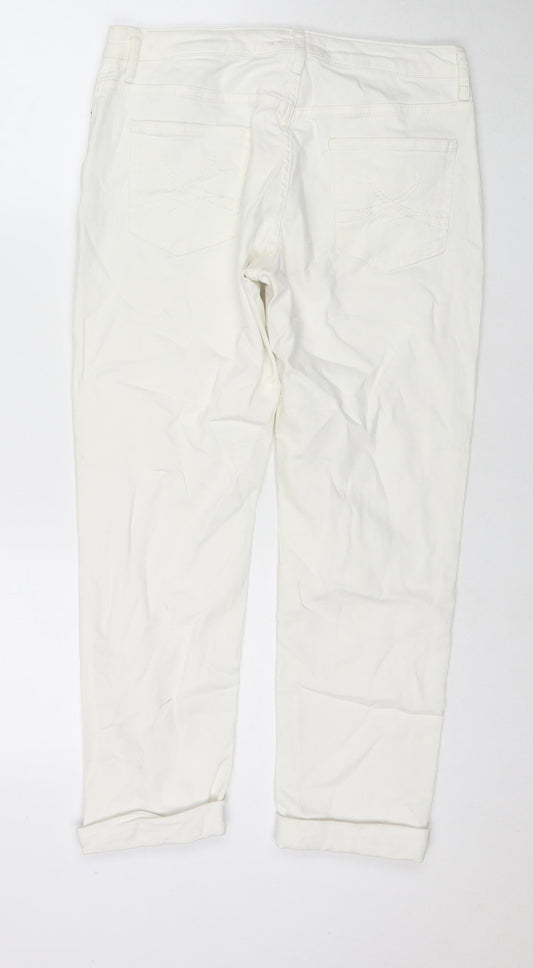 Marks and Spencer Womens White Cotton Tapered Jeans Size 12 L24 in Regular Zip