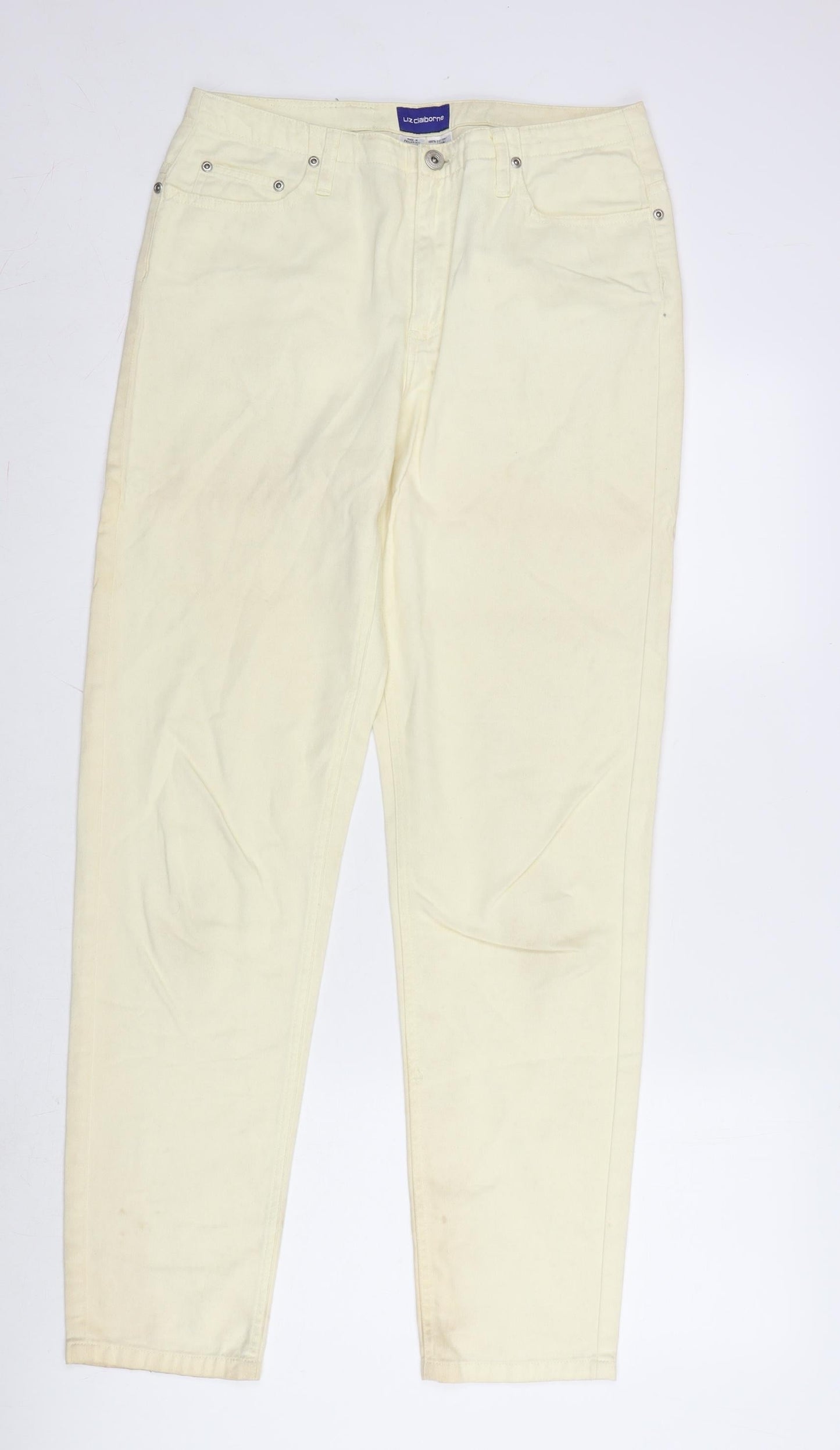 Liz Claiborne Womens Ivory Cotton Straight Jeans Size 12 L31 in Regular Zip