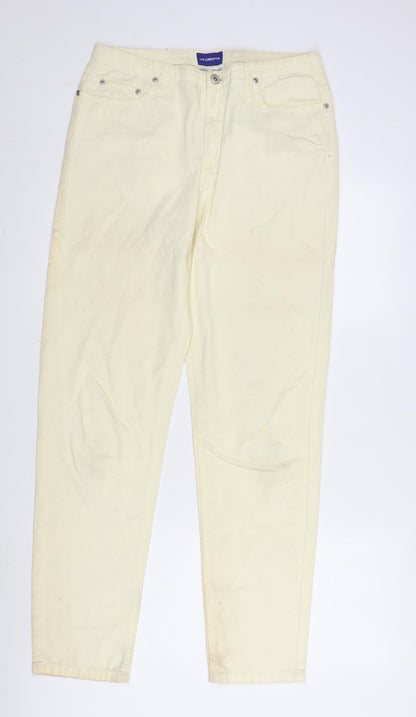 Liz Claiborne Womens Ivory Cotton Straight Jeans Size 12 L31 in Regular Zip