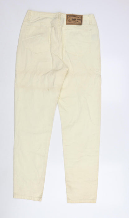Liz Claiborne Womens Ivory Cotton Straight Jeans Size 12 L31 in Regular Zip