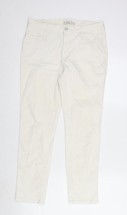 F&F Womens Ivory Cotton Straight Jeans Size 12 L27 in Regular Zip