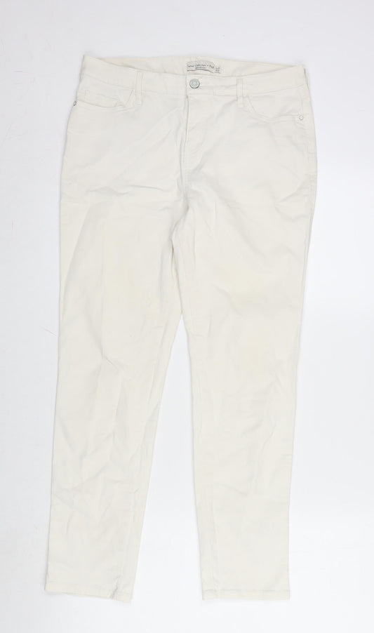 F&F Womens Ivory Cotton Straight Jeans Size 12 L27 in Regular Zip