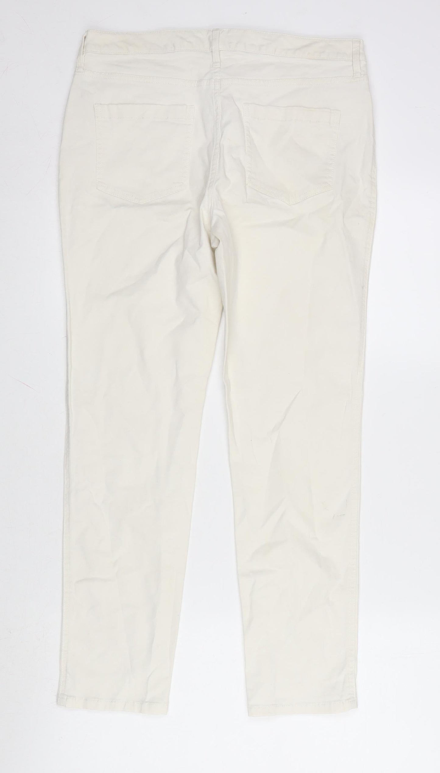 F&F Womens Ivory Cotton Straight Jeans Size 12 L27 in Regular Zip