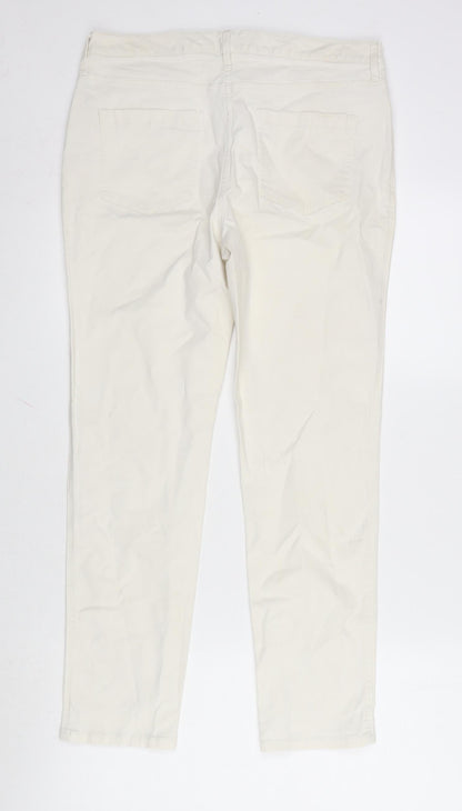 F&F Womens Ivory Cotton Straight Jeans Size 12 L27 in Regular Zip