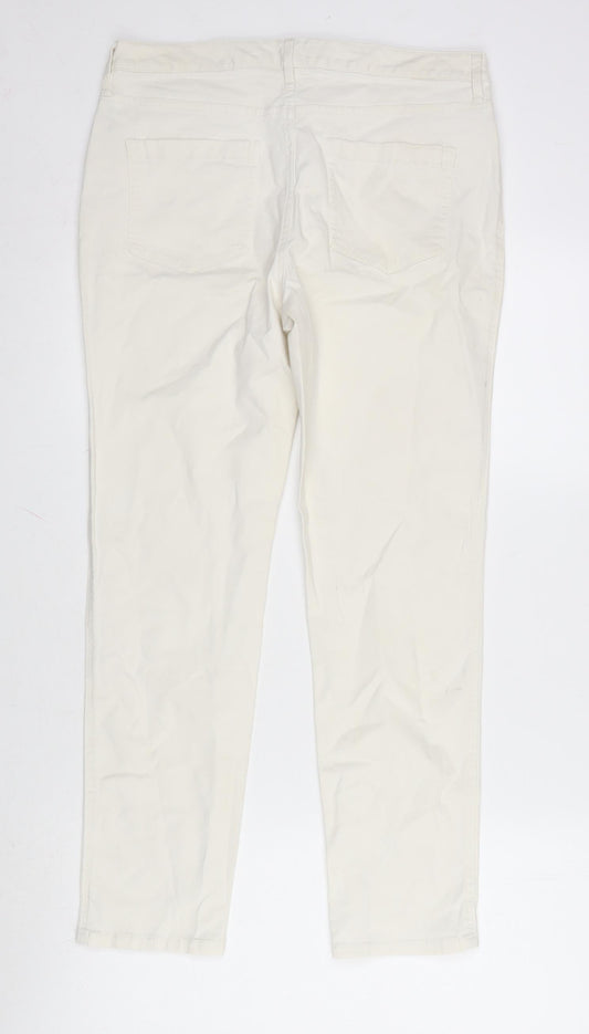 F&F Womens Ivory Cotton Straight Jeans Size 12 L27 in Regular Zip