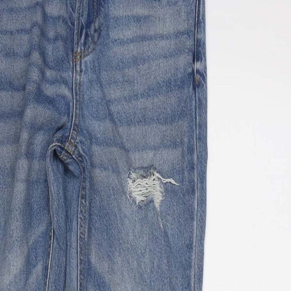 Denim & Co. Girls Blue Cotton Straight Jeans Size 9-10 Years L24.5 in Regular Zip - Distressed