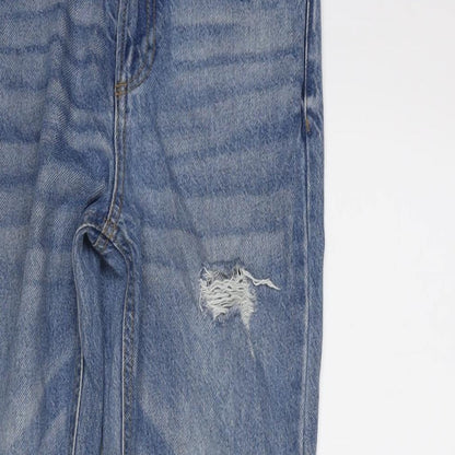 Denim & Co. Girls Blue Cotton Straight Jeans Size 9-10 Years L24.5 in Regular Zip - Distressed