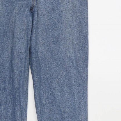 Denim & Co. Girls Blue Cotton Straight Jeans Size 9-10 Years L24.5 in Regular Zip - Distressed