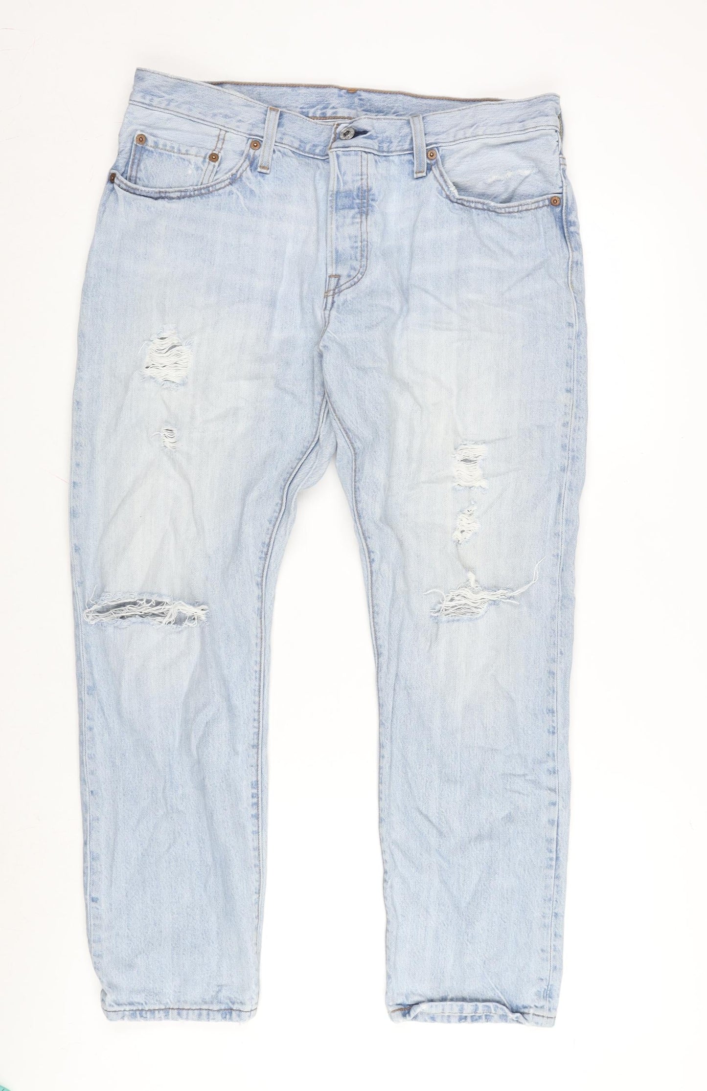 Levi's Mens Blue Cotton Straight Jeans Size 31 in L32 in Regular Button - 501