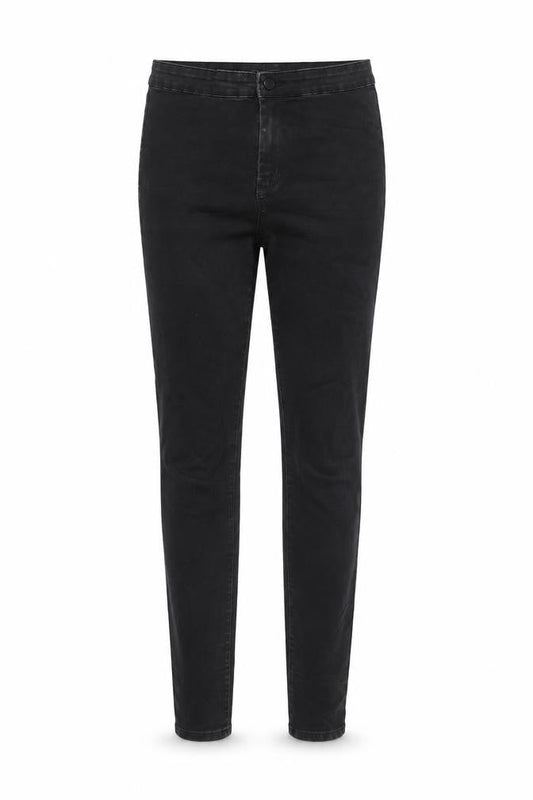 Front view of Denim & Co. women’s black cotton blend straight jeans, size UK 12, 31-inch leg regular zip