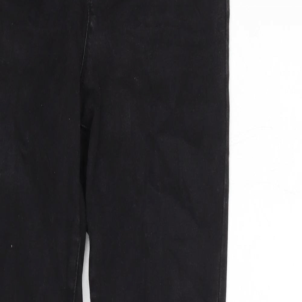 Denim & Co. Womens Black Cotton Blend Straight Jeans Size 12 L31 in Regular Zip