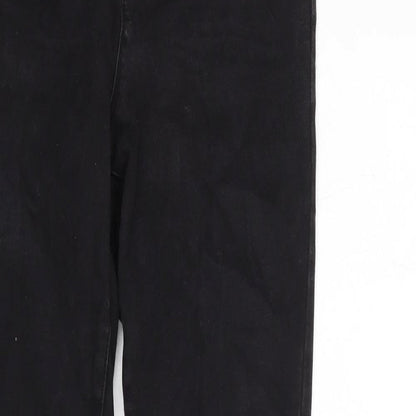 Denim & Co. Womens Black Cotton Blend Straight Jeans Size 12 L31 in Regular Zip