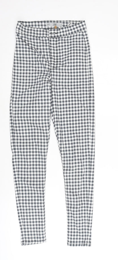 Topshop Womens Grey Check Cotton Blend Straight Jeans Size 26 in L27 in Regular Zip