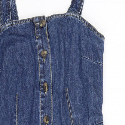 Dorothy Perkins Womens Blue Cotton Shift Size 10 Square Neck Button