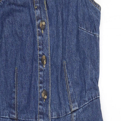 Dorothy Perkins Womens Blue Cotton Shift Size 10 Square Neck Button