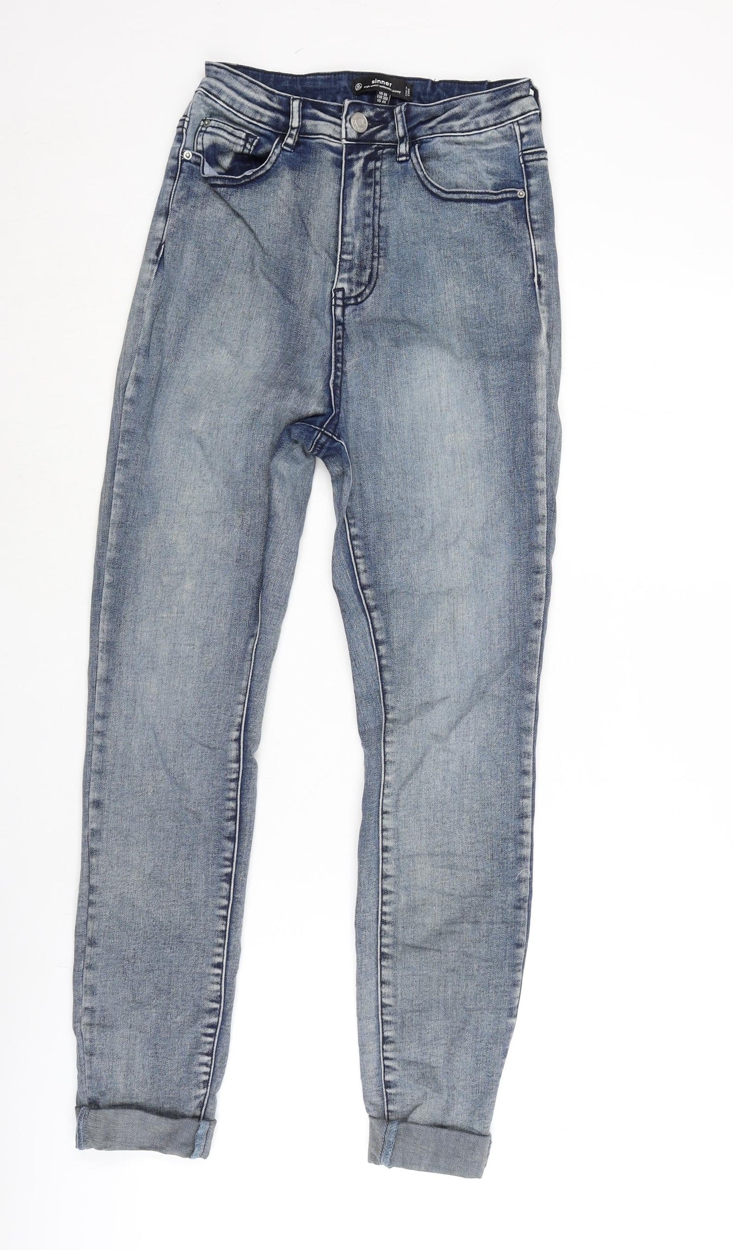 Missguided Womens Blue Cotton Blend Straight Jeans Size 8 L26 in Regular Zip