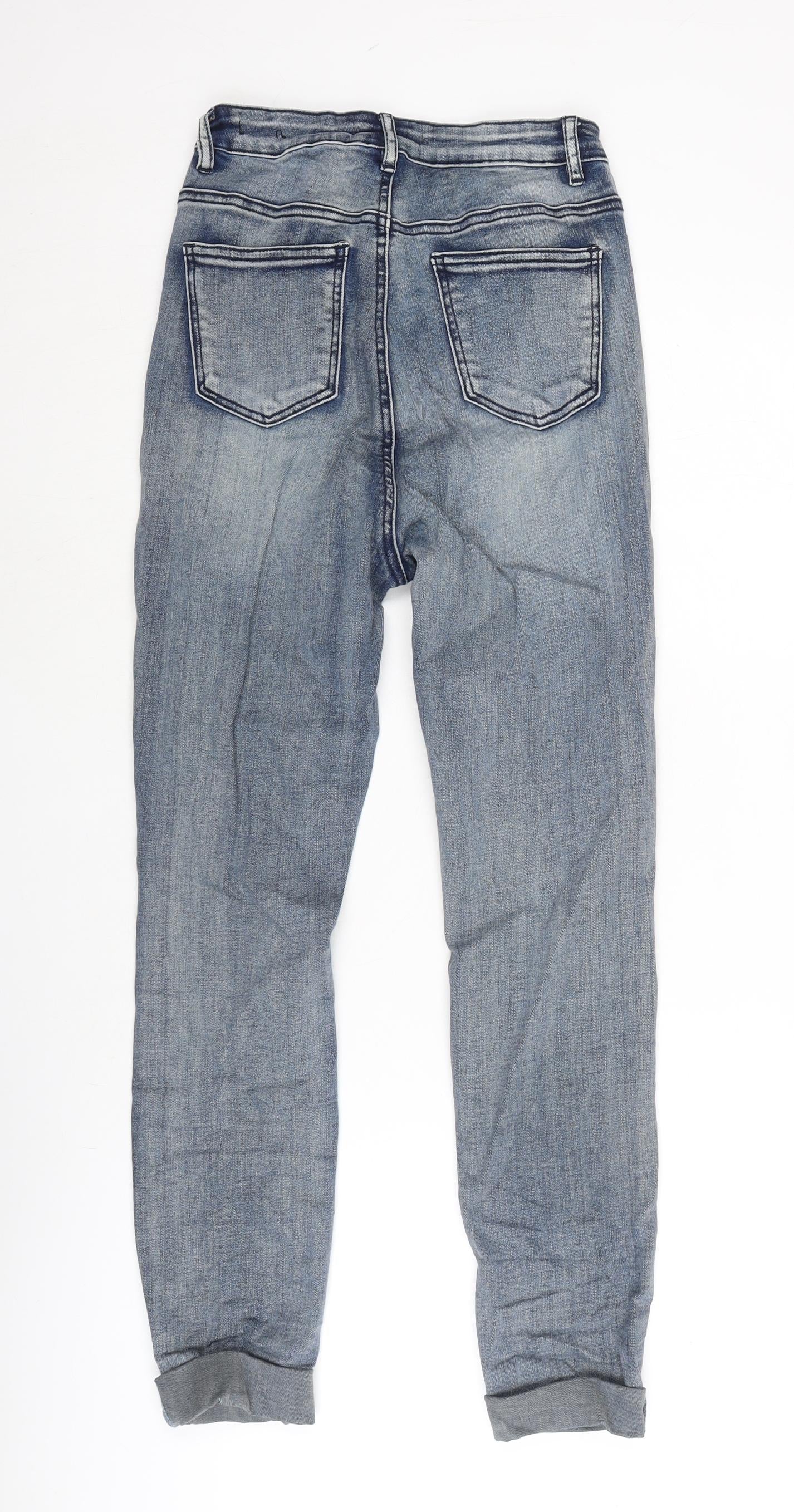 Missguided Womens Blue Cotton Blend Straight Jeans Size 8 L26 in Regular Zip