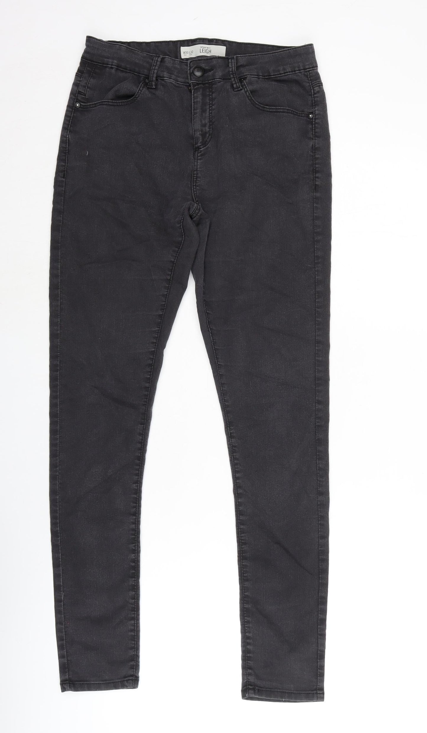 Topshop Womens Grey Cotton Blend Straight Jeans Size 30 in L32 in Regular Zip