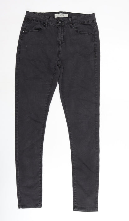 Topshop Womens Grey Cotton Blend Straight Jeans Size 30 in L32 in Regular Zip