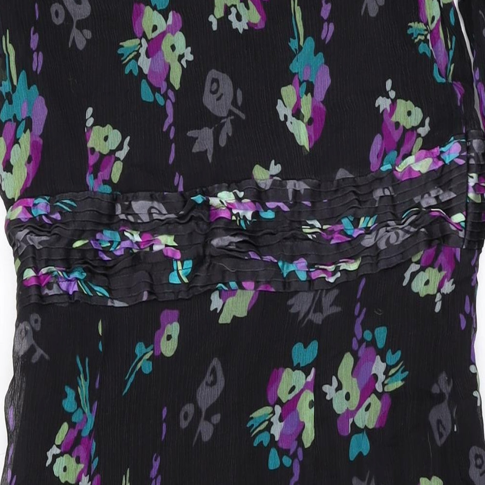 Monsoon Womens Black Floral Silk A-Line Size 14 V-Neck Zip