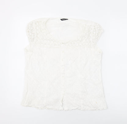 Roman Womens White Cotton Basic Blouse Size 10 Scoop Neck