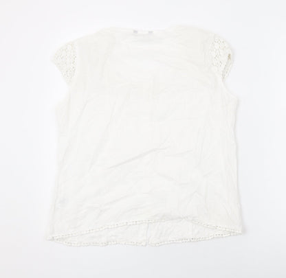 Roman Womens White Cotton Basic Blouse Size 10 Scoop Neck