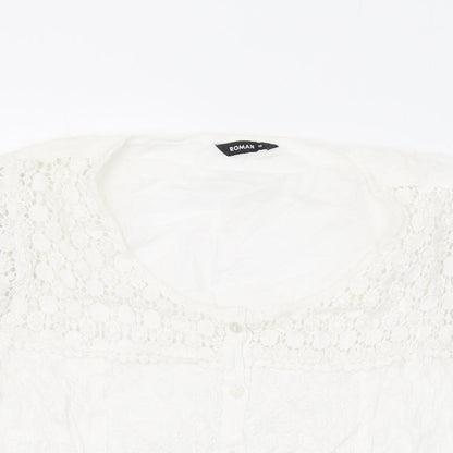 Roman Womens White Cotton Basic Blouse Size 10 Scoop Neck
