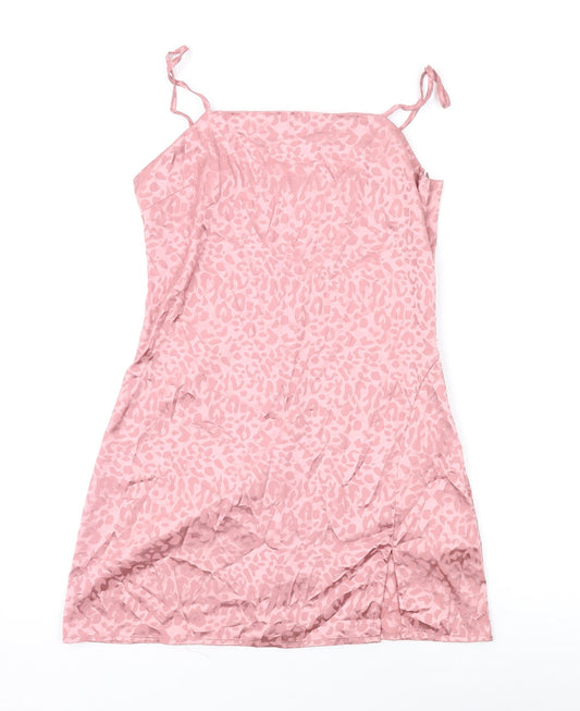 Additional front view of Cotton:On women’s pink animal print polyester mini, size XS, square neck zip