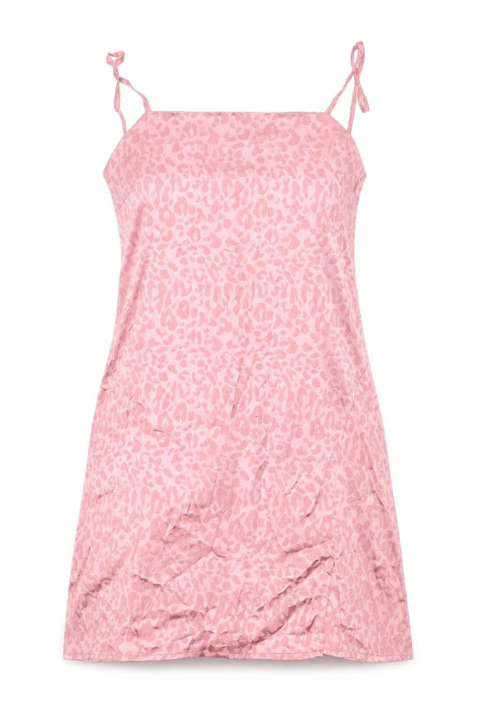 Front view of Cotton:On women’s pink animal print polyester mini, size XS, square neck zip