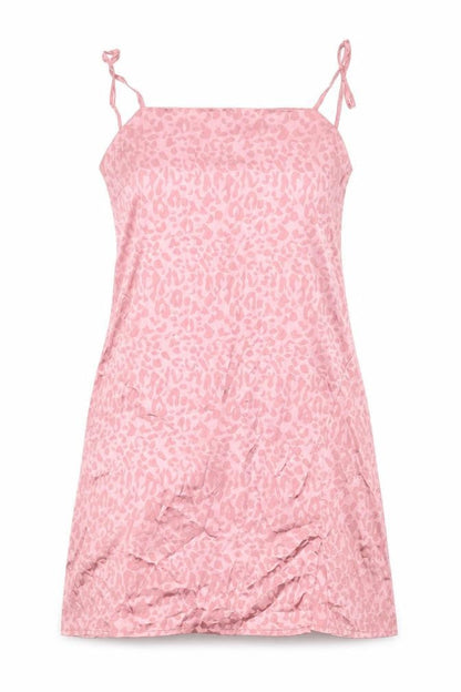 Front view of Cotton:On women’s pink animal print polyester mini, size XS, square neck zip