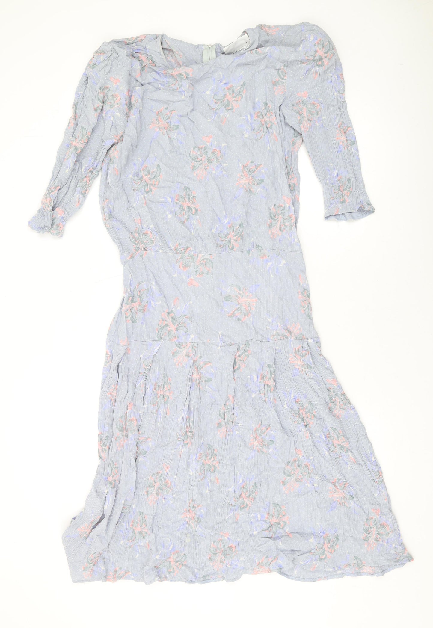 Something Special Womens Blue Floral Viscose A-Line Size 16 Round Neck Zip